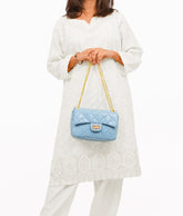 Sky Blue quilted mini bag with chain